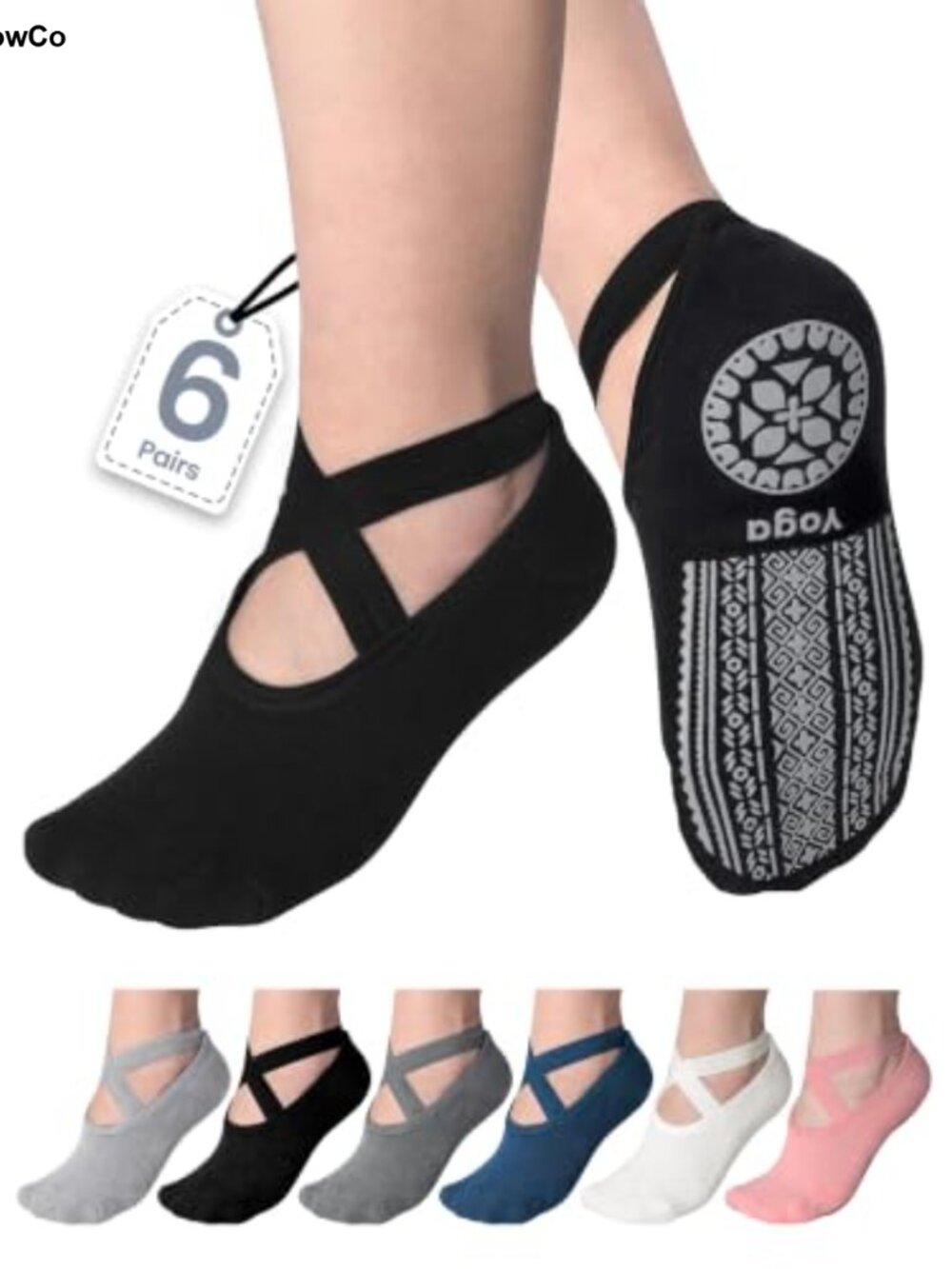 6 Pack Pilates Grip Socks Combed Cotton Non Slip Yoga Ballet Dance Barre